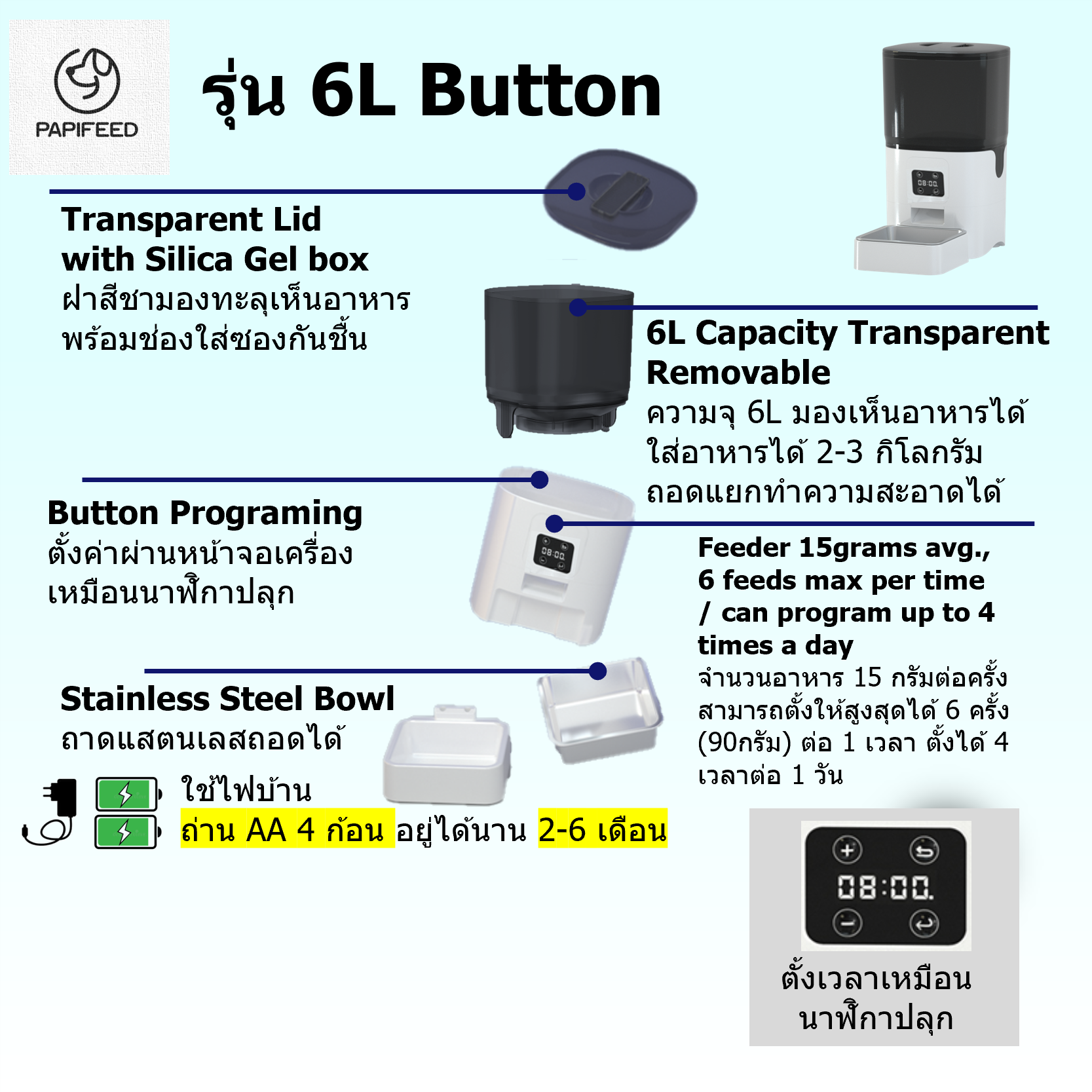 6L Button Feeder เครื่องให้อาหารอัตโนมัติรุ่นปุ่มกด
